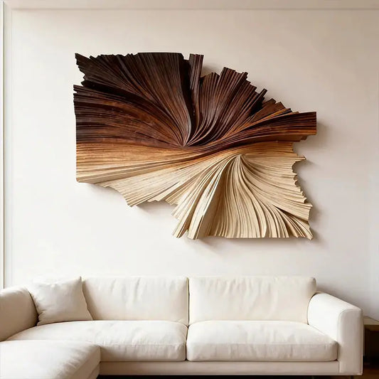 Gradient Wood Fan-Shaped Textured 3D Relief Wall Sculpture Artmeto Wood wall art-1