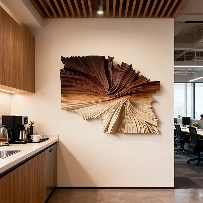 Gradient Wood Fan-Shaped Textured 3D Relief Wall Sculpture Artmeto Wood wall art-5