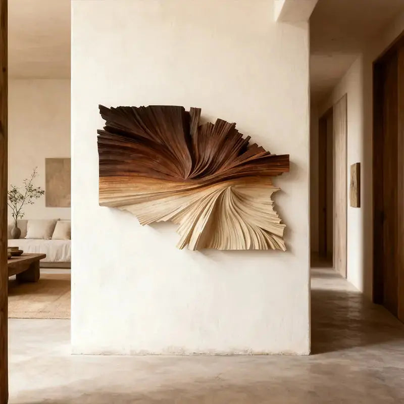 Gradient Wood Fan-Shaped Textured 3D Relief Wall Sculpture Artmeto Wood wall art-6