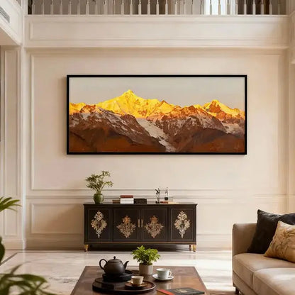 Grand Golden Mountain Landscape Oil Painting - Oversized Wall Decor for Modern Homes Artmeto Wood wall art