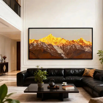 Grand Golden Mountain Landscape Oil Painting - Oversized Wall Decor for Modern Homes Artmeto Wood wall art
