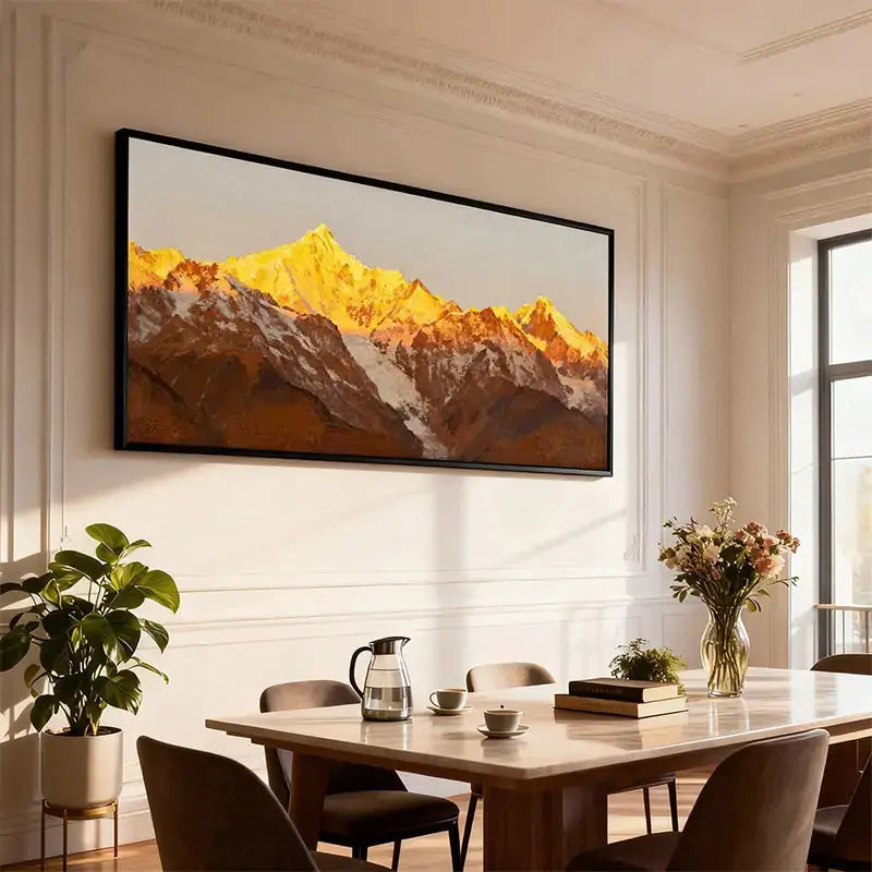 Grand Golden Mountain Landscape Oil Painting - Oversized Wall Decor for Modern Homes Artmeto Wood wall art