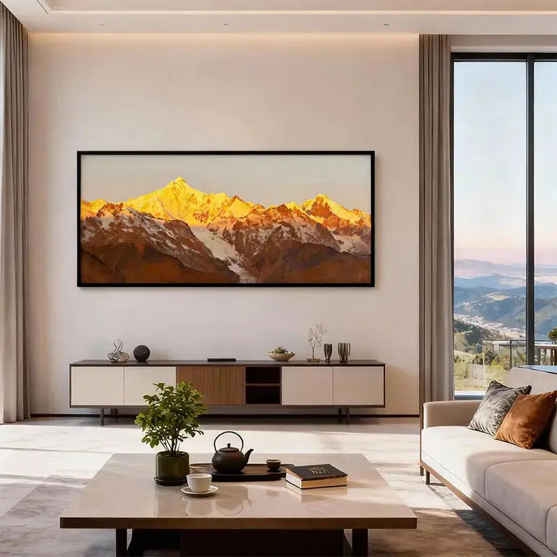 Grand Golden Mountain Landscape Oil Painting - Oversized Wall Decor for Modern Homes Artmeto Wood wall art