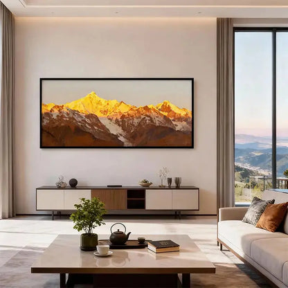 Grand Golden Mountain Landscape Oil Painting - Oversized Wall Decor for Modern Homes Artmeto Wood wall art