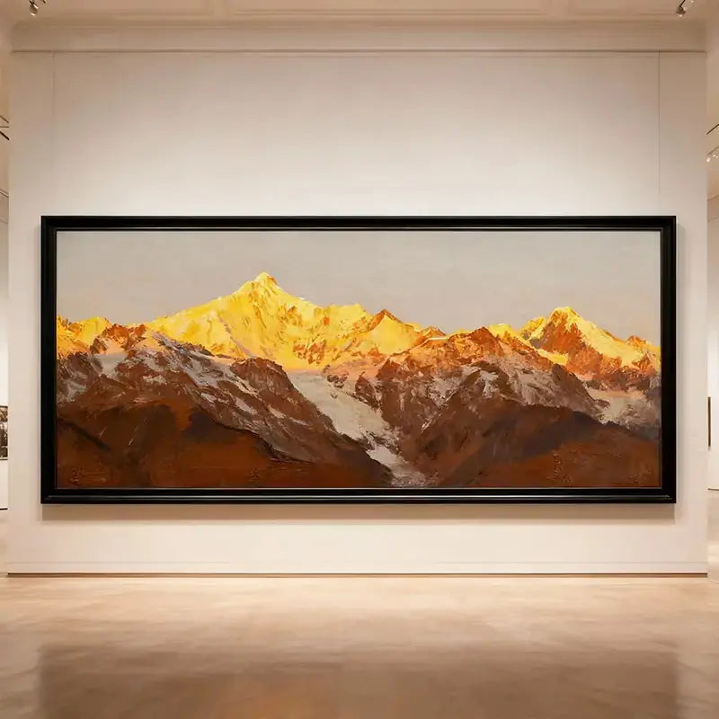 Grand Golden Mountain Landscape Oil Painting - Oversized Wall Decor for Modern Homes Artmeto Wood wall art