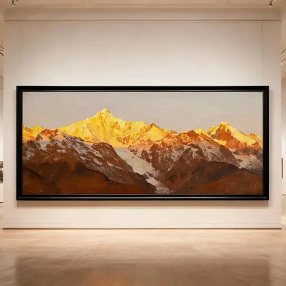 Grand Golden Mountain Landscape Oil Painting - Oversized Wall Decor for Modern Homes Artmeto Wood wall art