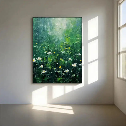 Green White Abstract Wildflower Meadow Canvas Art-Artmeto Artmeto Wood wall art