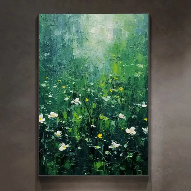 Green White Abstract Wildflower Meadow Canvas Art-Artmeto Artmeto Wood wall art
