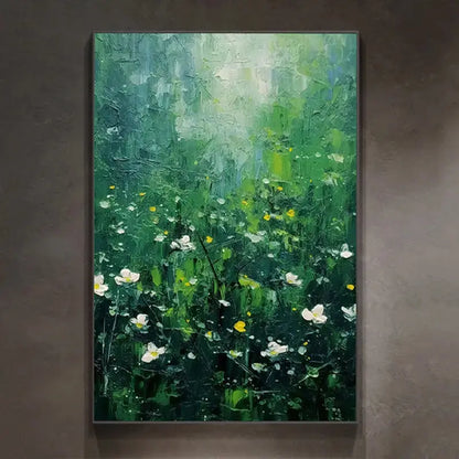 Green White Abstract Wildflower Meadow Canvas Art-Artmeto Artmeto Wood wall art