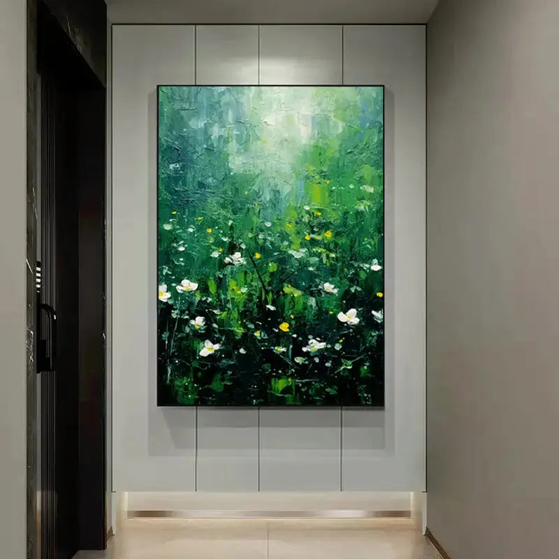 Green White Abstract Wildflower Meadow Canvas Art-Artmeto Artmeto Wood wall art
