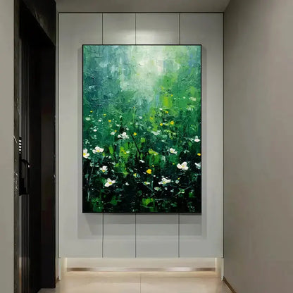 Green White Abstract Wildflower Meadow Canvas Art-Artmeto Artmeto Wood wall art