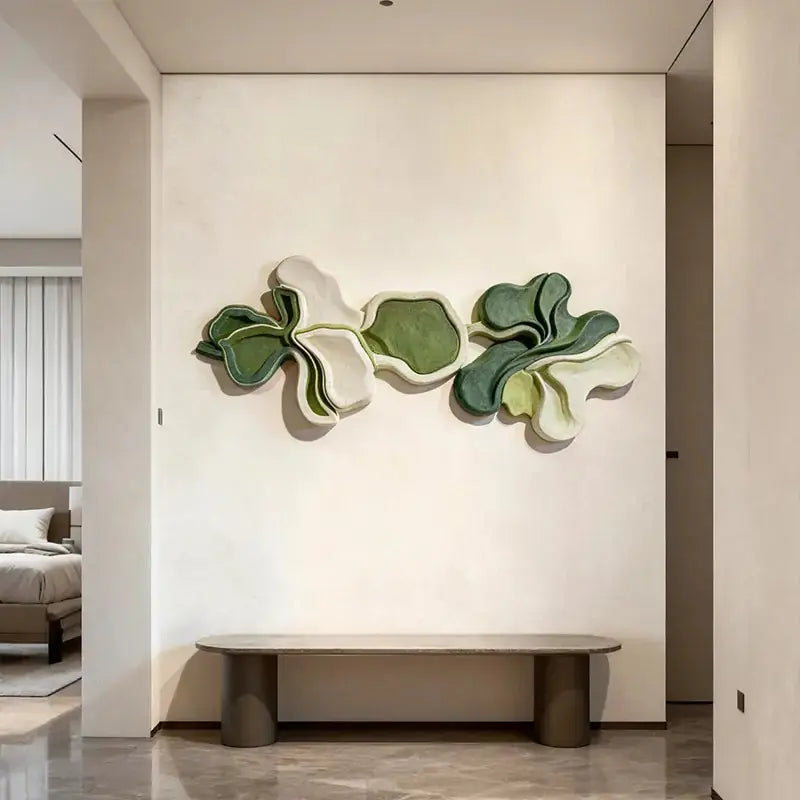Green & Cream Multi-Tone Layered Fluid Form Wall Sculpture Artmeto Wood wall art-3