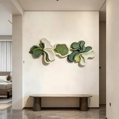 Green & Cream Multi-Tone Layered Fluid Form Wall Sculpture Artmeto Wood wall art-3