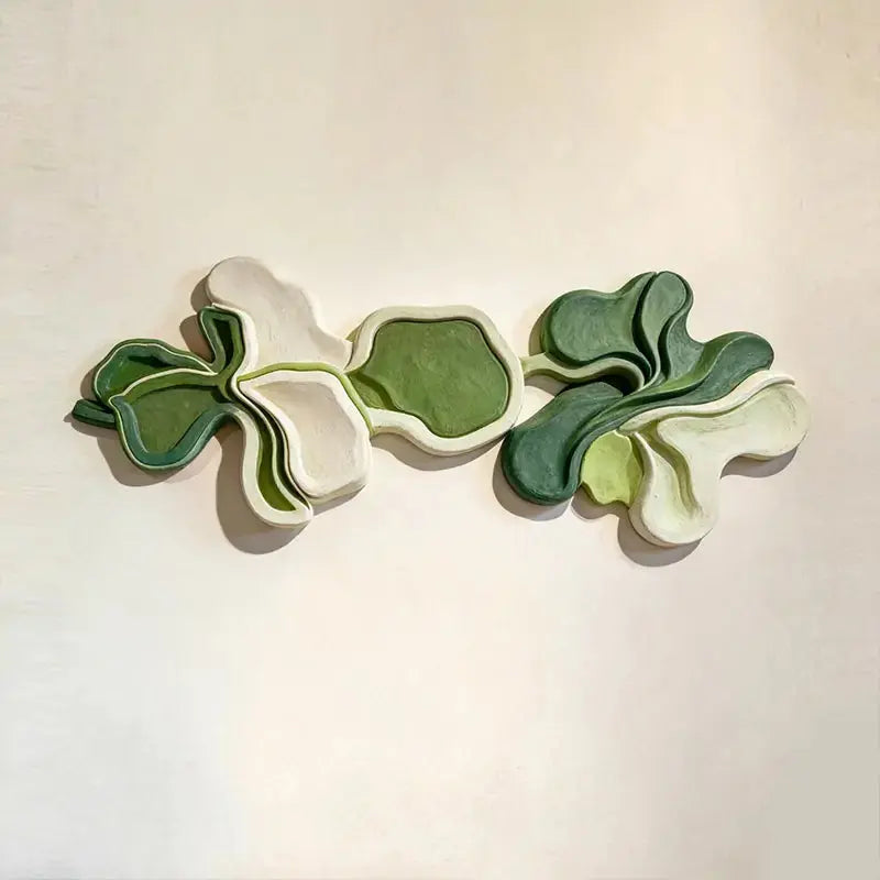 Green & Cream Multi-Tone Layered Fluid Form Wall Sculpture Artmeto Wood wall art-4