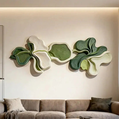 Green & Cream Multi-Tone Layered Fluid Form Wall Sculpture Artmeto Wood wall art-1