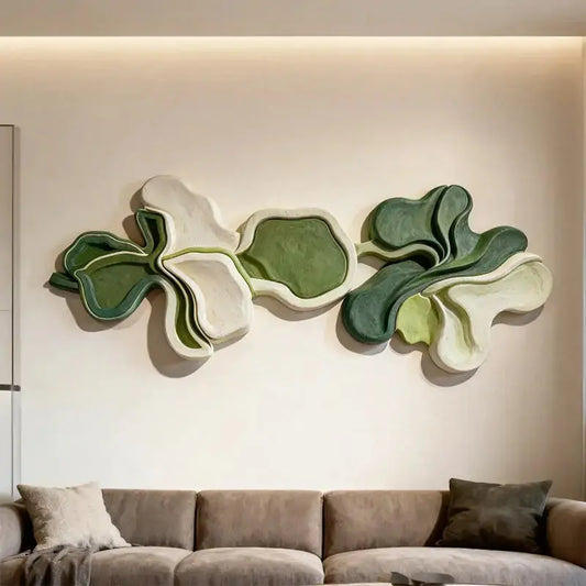 Green & Cream Multi-Tone Layered Fluid Form Wall Sculpture Artmeto Wood wall art-1