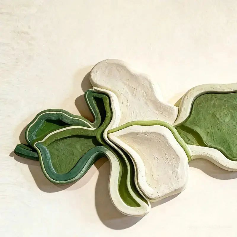 Green & Cream Multi-Tone Layered Fluid Form Wall Sculpture Artmeto Wood wall art-5