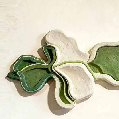 Green & Cream Multi-Tone Layered Fluid Form Wall Sculpture Artmeto Wood wall art-5