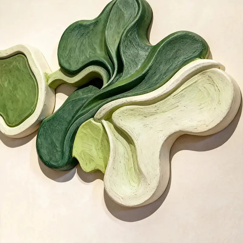 Green & Cream Multi-Tone Layered Fluid Form Wall Sculpture Artmeto Wood wall art-6