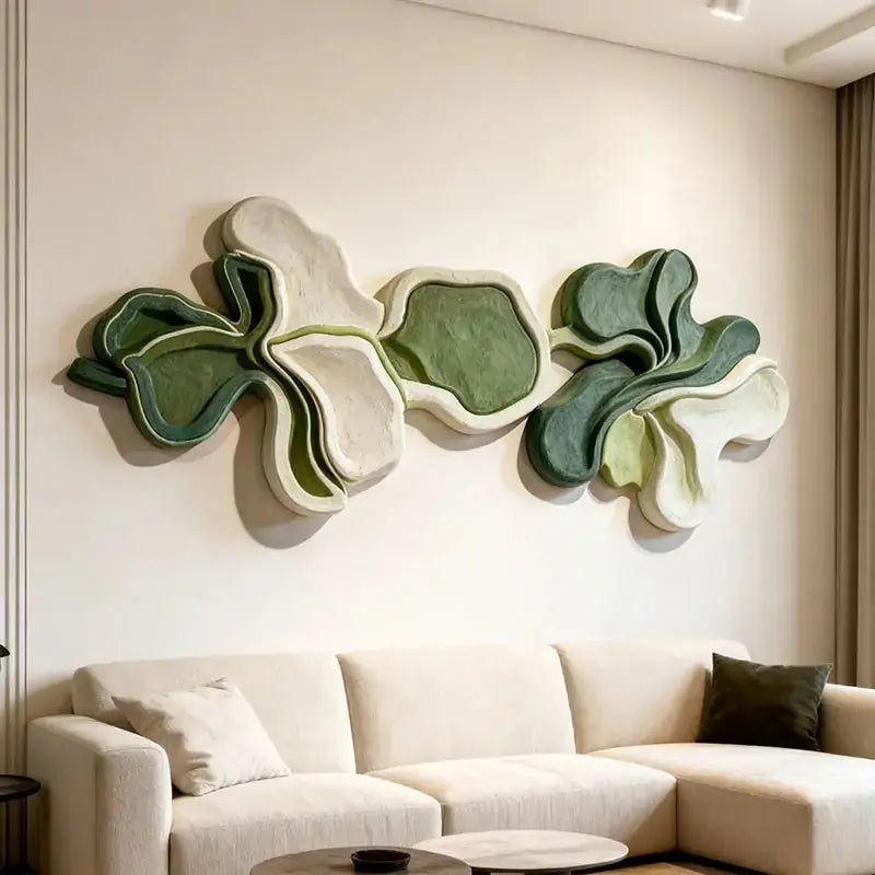 Green & Cream Multi-Tone Layered Fluid Form Wall Sculpture Artmeto Wood wall art-7