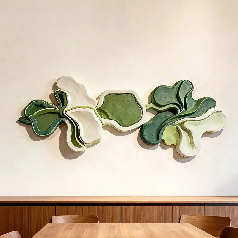 Green & Cream Multi-Tone Layered Fluid Form Wall Sculpture Artmeto Wood wall art-8
