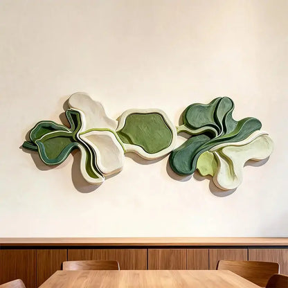 Green & Cream Multi-Tone Layered Fluid Form Wall Sculpture Artmeto Wood wall art-8