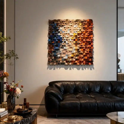 Handcrafted Geometric Wood Mosaic - Blue to Amber Geometric 3D Wall Art Artmeto Wood wall art