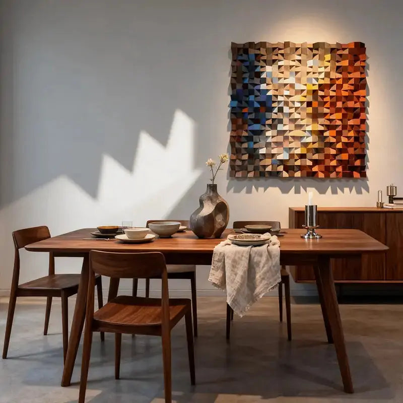 Handcrafted Geometric Wood Mosaic - Blue to Amber Geometric 3D Wall Art Artmeto Wood wall art