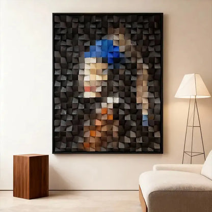 Handmade 3D Geometric Wooden Mosaic - Pearl Earring Girl Wall Art Artmeto Wood wall art