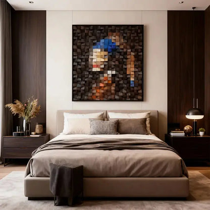 Handmade 3D Geometric Wooden Mosaic - Pearl Earring Girl Wall Art Artmeto Wood wall art
