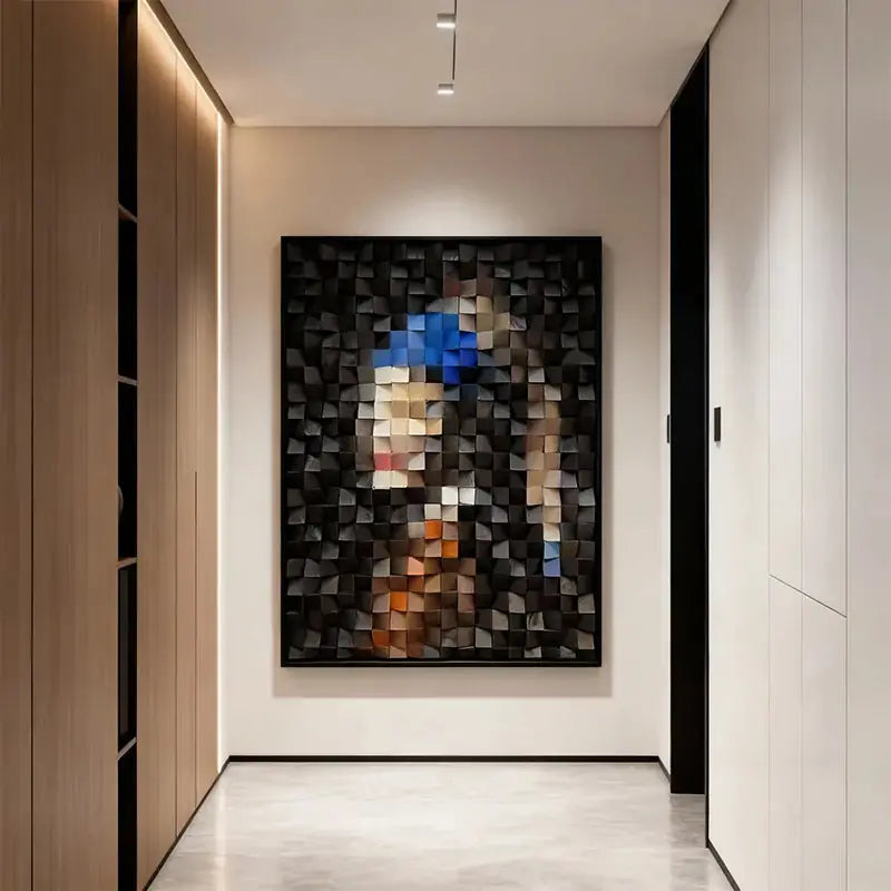 Handmade 3D Geometric Wooden Mosaic - Pearl Earring Girl Wall Art Artmeto Wood wall art