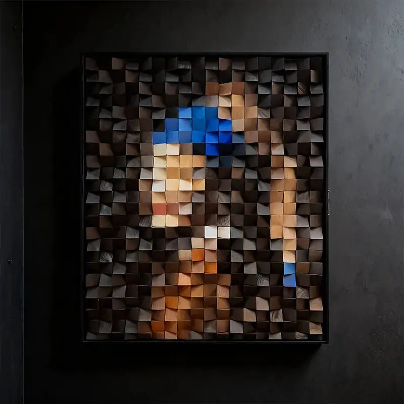 Handmade 3D Geometric Wooden Mosaic - Pearl Earring Girl Wall Art Artmeto Wood wall art