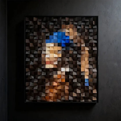 Handmade 3D Geometric Wooden Mosaic - Pearl Earring Girl Wall Art Artmeto Wood wall art
