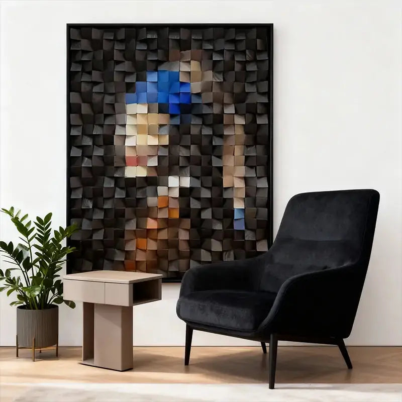Handmade 3D Geometric Wooden Mosaic - Pearl Earring Girl Wall Art Artmeto Wood wall art