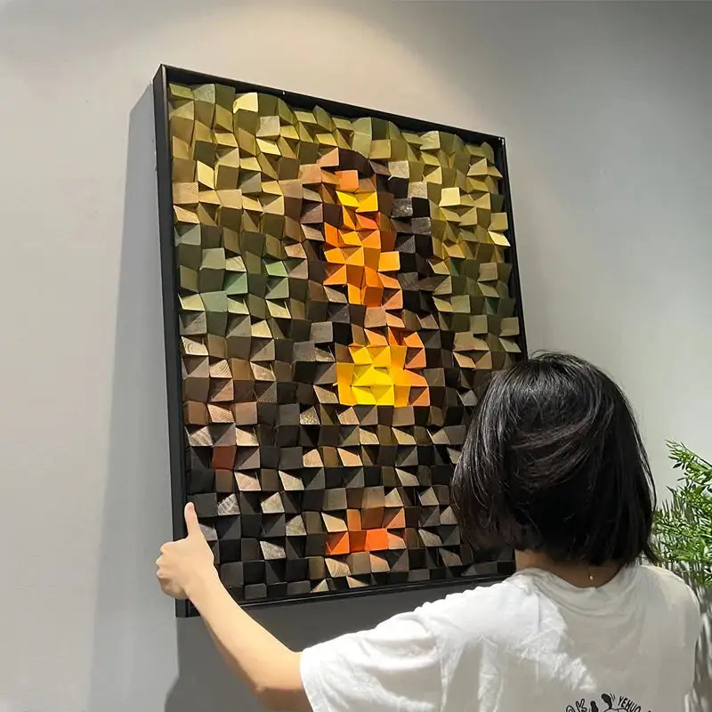 Handmade 3D Wooden Sun Mosaic - Modern Geometric Wood Wall Art Artmeto Wood wall art