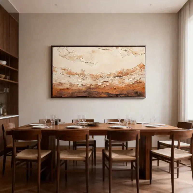 Impasto Canvas Art - Cream & Burnt Terracotta Abstract Artmeto Wood wall art