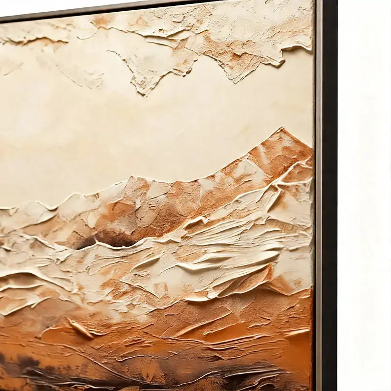 Impasto Canvas Art - Cream & Burnt Terracotta Abstract Artmeto Wood wall art
