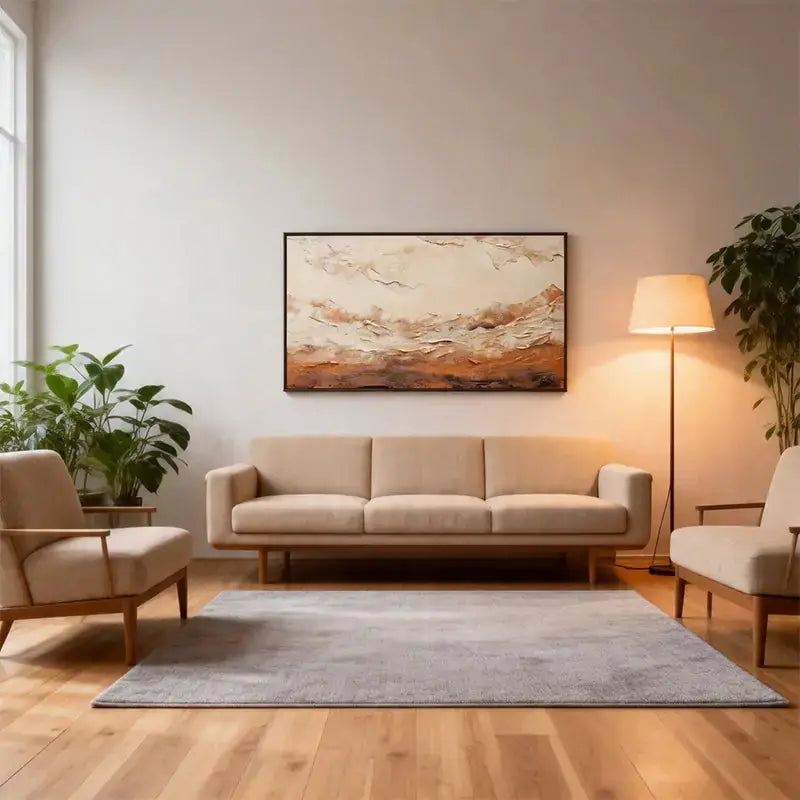 Impasto Canvas Art - Cream & Burnt Terracotta Abstract Artmeto Wood wall art
