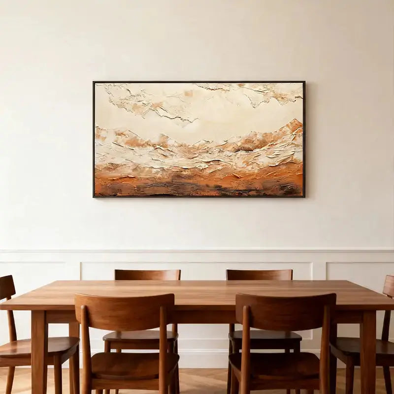 Impasto Canvas Art - Cream & Burnt Terracotta Abstract Artmeto Wood wall art