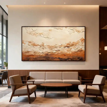 Impasto Canvas Art - Cream & Burnt Terracotta Abstract Artmeto Wood wall art