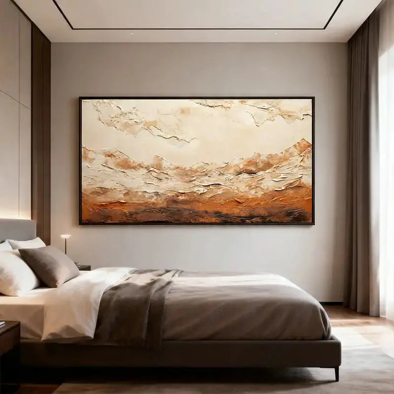Impasto Canvas Art - Cream & Burnt Terracotta Abstract Artmeto Wood wall art