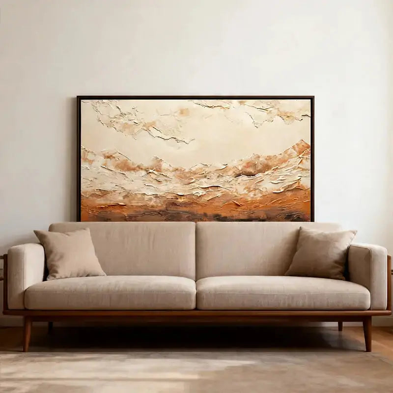 Impasto Canvas Art - Cream & Burnt Terracotta Abstract Artmeto Wood wall art