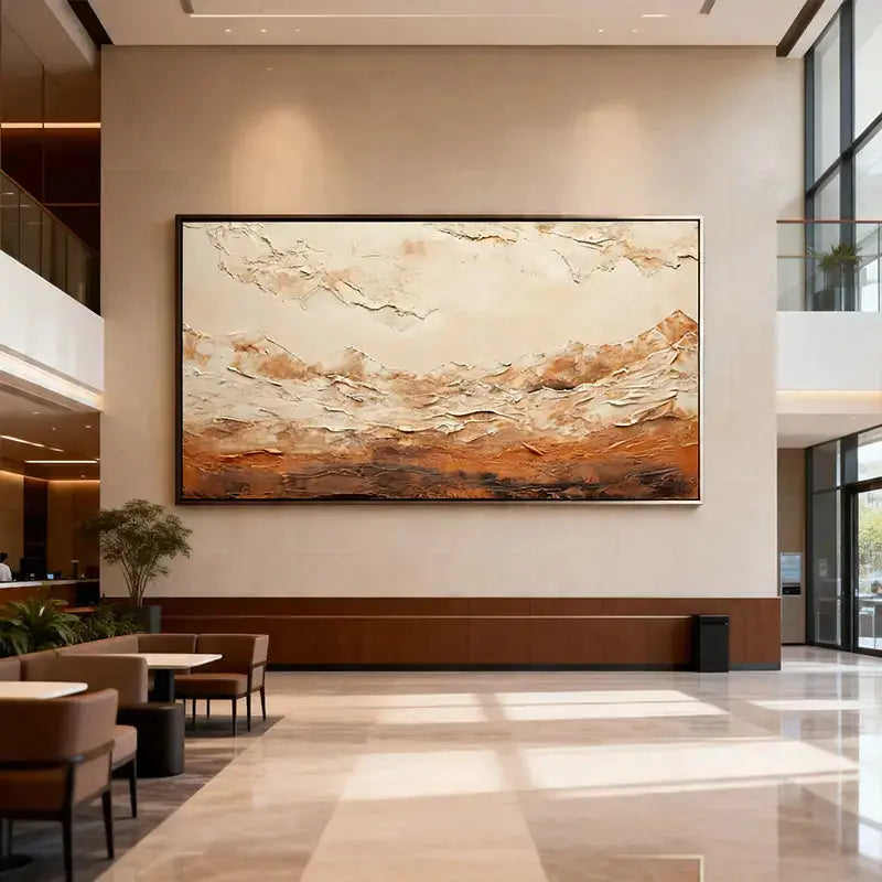 Impasto Canvas Art - Cream & Burnt Terracotta Abstract Artmeto Wood wall art