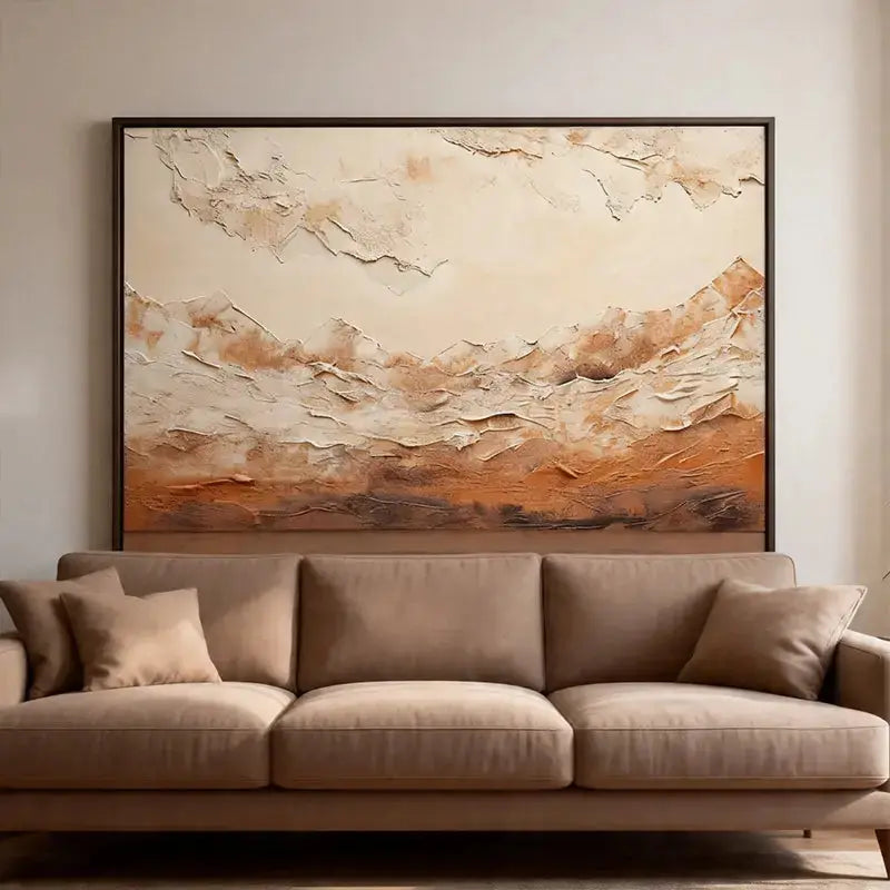 Impasto Canvas Art - Cream & Burnt Terracotta Abstract Artmeto Wood wall art