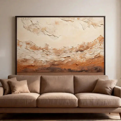 Impasto Canvas Art - Cream & Burnt Terracotta Abstract Artmeto Wood wall art