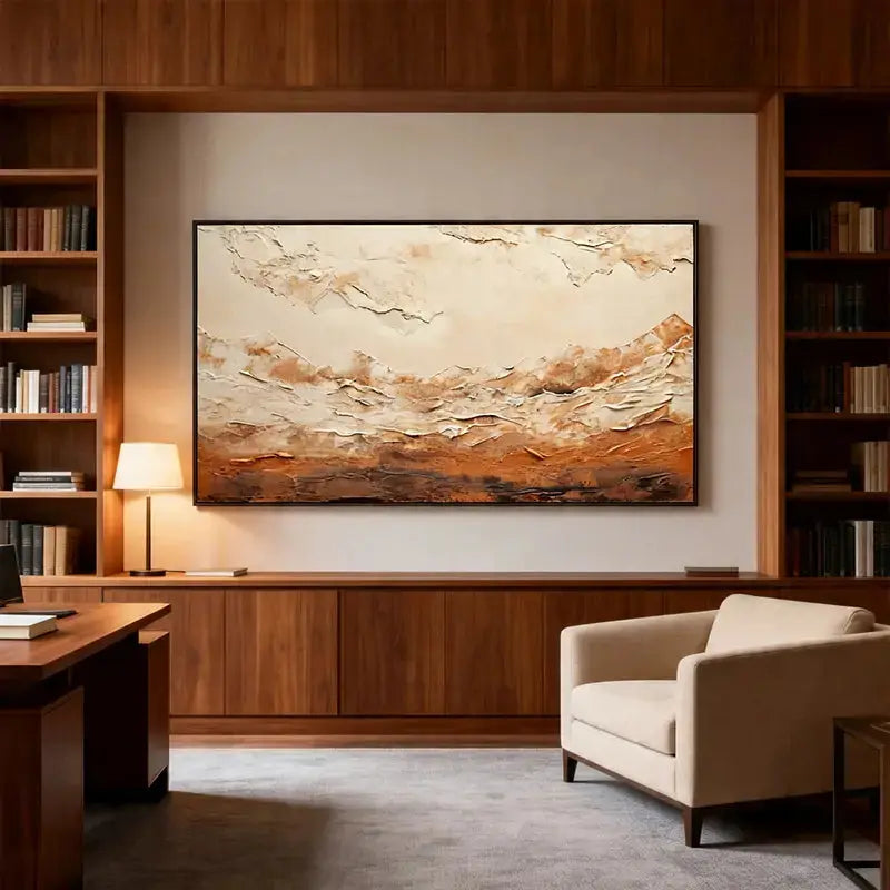 Impasto Canvas Art - Cream & Burnt Terracotta Abstract Artmeto Wood wall art