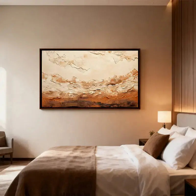 Impasto Canvas Art - Cream & Burnt Terracotta Abstract Artmeto Wood wall art