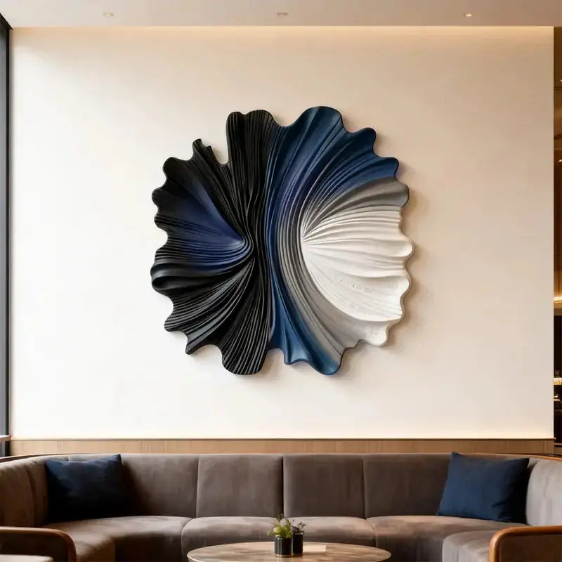 Indigo & Walnut Abstract Radiating 3D Relief Wall Decor（副本） Artmeto Wood wall art