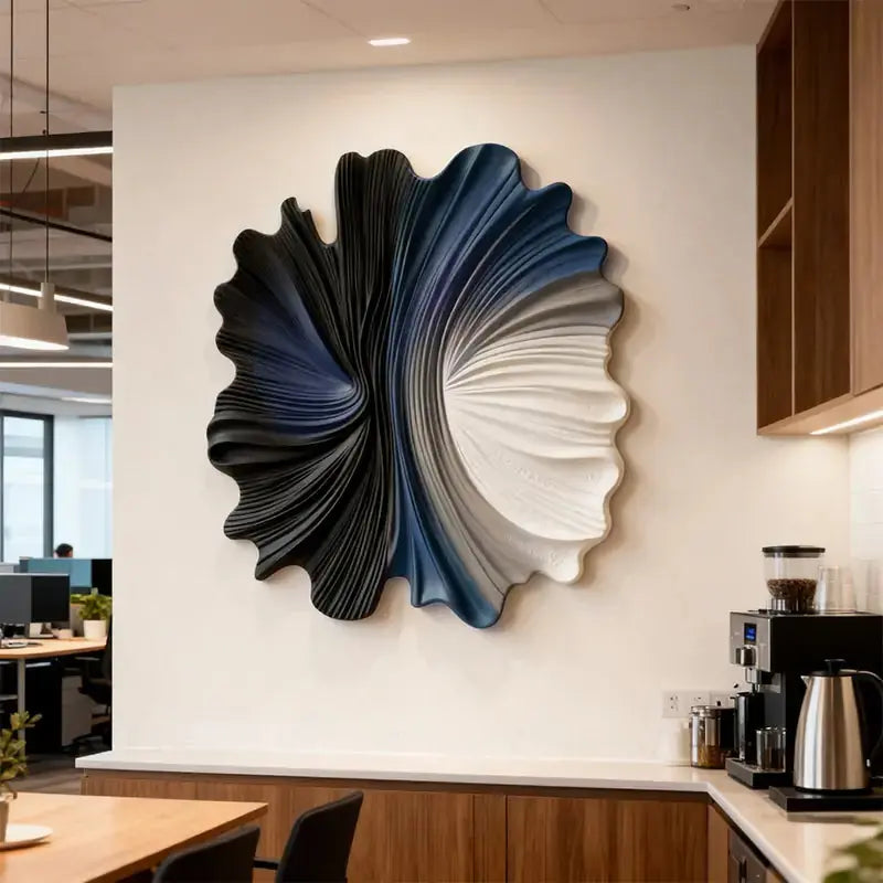 Indigo & Walnut Abstract Radiating 3D Relief Wall Decor（副本） Artmeto Wood wall art