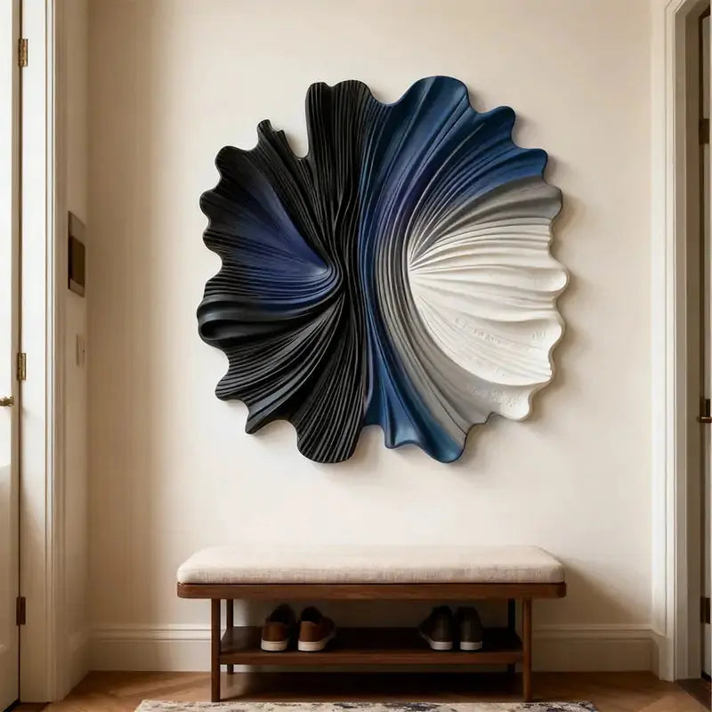 Indigo & Walnut Abstract Radiating 3D Relief Wall Decor（副本） Artmeto Wood wall art